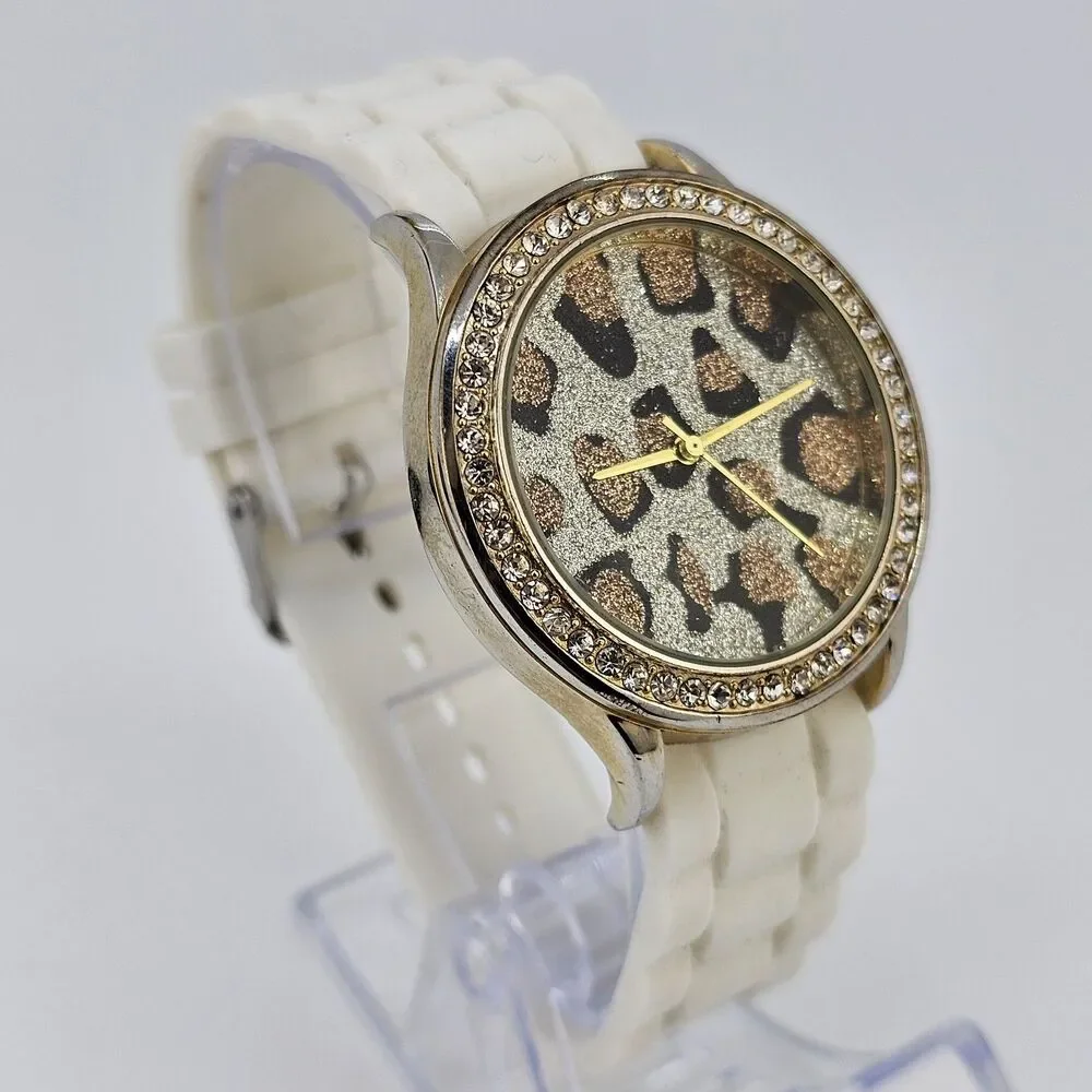 40MM‎ Women's Animal Print Dial Watch White Plastic Band New Battery